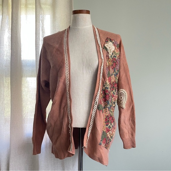 Upcycled Wilfred Cashmere blend cardigan size XS oversized hand dyed patchwork - Picture 1 of 10
